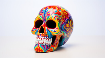 Human skull made of rainbow colors, symbol of halloween and Dia de los muertos