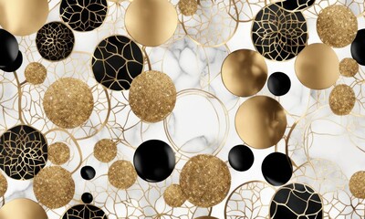 Obraz premium Luxury wallpaper, premium mural art. Alcohol ink pattern, seamless texture, black-white background, golden glitter. Wall design, packaging, textile, fabric printing, paper, pictures, Generative AI