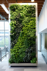 living wall tropical green plants background in a modern office