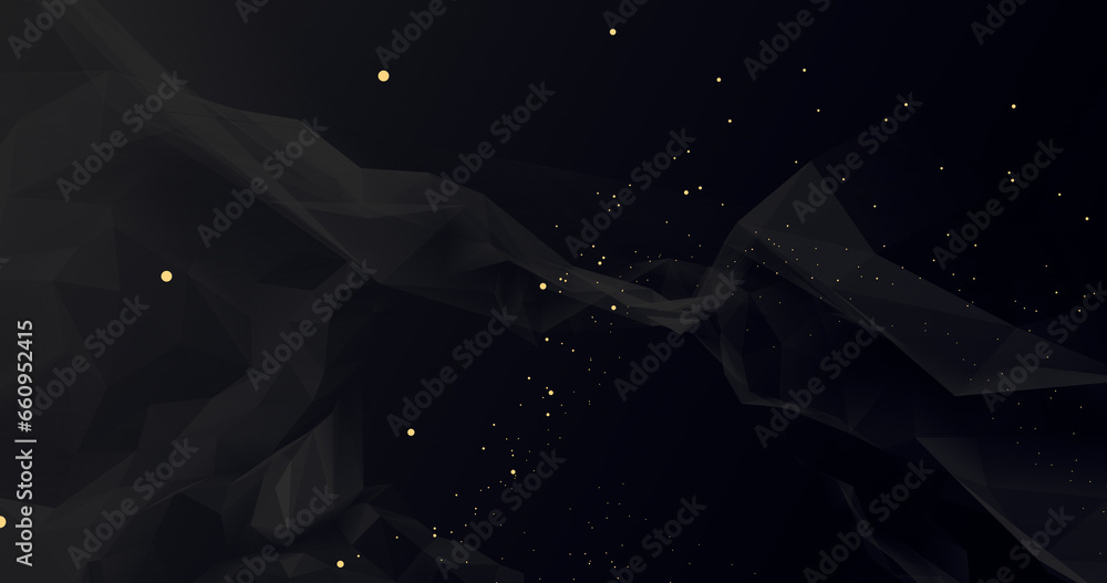 Wall mural dark grey luxury abstract background with golden particles. black elegant dynamic abstract bg. vinta