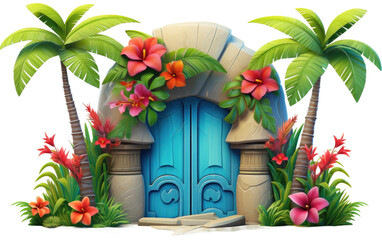 Fototapeta na wymiar 3D Cartoon Tropical Door Vibrant on transparent background