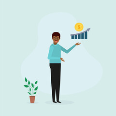 Investment profit growth, financial advisor or asset management, making money. Income increase concept. Vector illustration.
