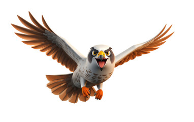 Dynamic 3D Cartoon Soaring Falcon on transparent background