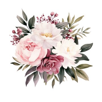 Watercolor floral bouquet isolated on white background.