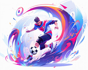 Flat abstract design of soccer player, powerful effect , minimalism illustration, website, Ul design