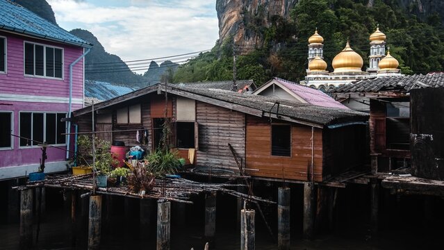 Original sea village homes of Koh Panyi, Phang Nga Bay, Phuket, Thailand.
