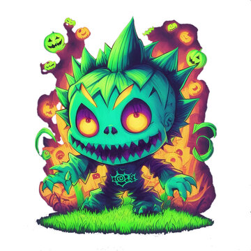 Green monster cute halloween 