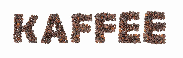The word Kaffee made out of coffee beans with a white background