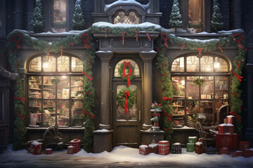 Beautiful Winter Christmas Decoration Storefront Backdrop Illustration