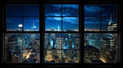 Deurstickers 高層ビルの窓から見える都市の夜景 © Hanasaki