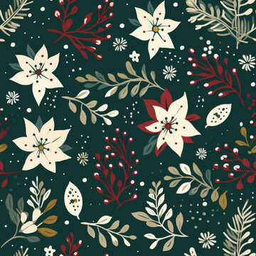 Christmas seamless pattern in burgundy and forest green