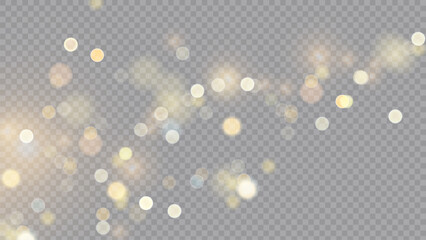 The dust sparks and golden stars shine with special light. Vector sparkles on a transparent background. . Stock royalty free vector illustration. PNG - obrazy, fototapety, plakaty