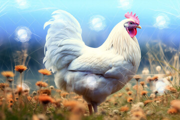 Fototapeta premium Poultry nature farming agriculture rooster hen pasture chickens animal bird