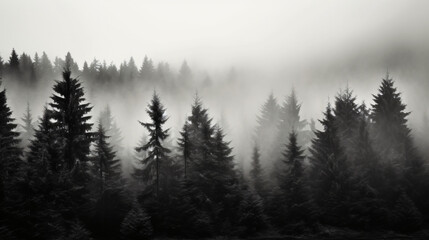 A black and white photo of a forest