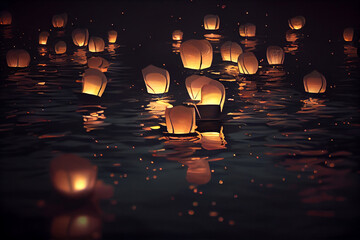 paper lanterns floating in the water