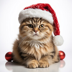 Funny cat in a New Year's hat isolated on a white background