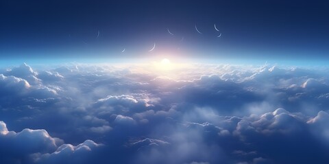 The Sun Shining Above Some Clouds Background Heaven and Earth Harmony: Sun, Sky, and Peaceful Atmosphere. AI Generative