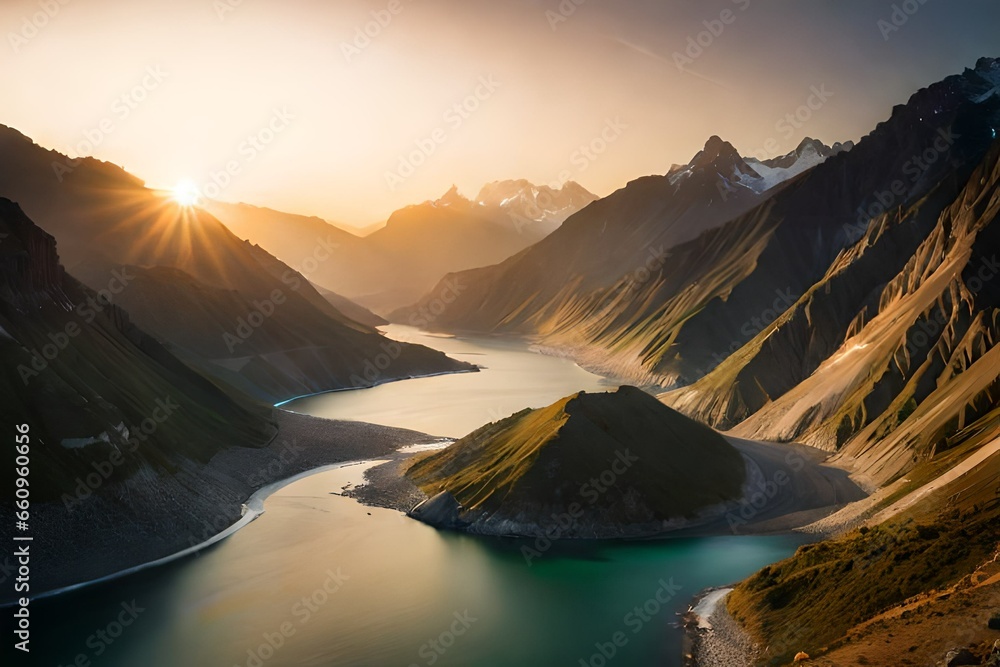 Wall mural sunrise over the mountains