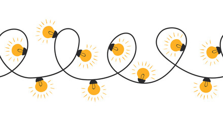 Seamless lanterns garland template. Decorative christmas lights in doodle style. Background with cute festive lamps. Hand drawn vector pattern. © Olga