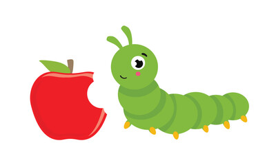 Caterpillar and apple vector illustration for children.