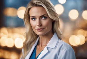 Realistic photo of  blond doctor