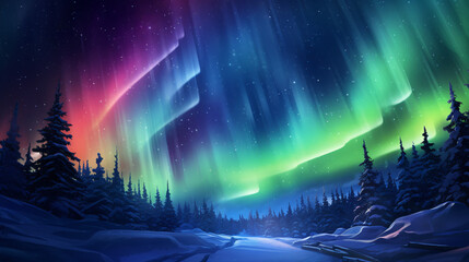A colorful aurora bore is seen in the sky - obrazy, fototapety, plakaty