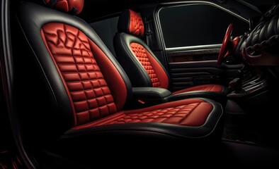 Red and black interior of a car