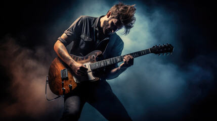 Obraz premium Male musician playing guitar at a rock concert