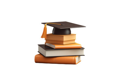 3D student cap with books stack on transparent background