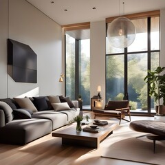 "A Cozy Modern Living Room with Natural Light and a Touch of Greenery"