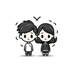 illustration of a cute girl & boy love, simple line