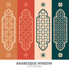 Arabesque window silhouettes. Vector symbol traditional islamic arches. Arabic traditional architecture. Ramadan Kareem design element. Geometric Ornament Arabic Pattern. - obrazy, fototapety, plakaty