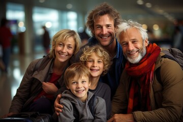 Fototapeta premium Family Traveling with Grandparents, Excited Kids, Airport Exploration, Quality Time Together