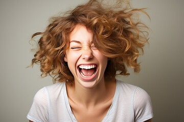 Stock photography of a caucasian woman. Laughter. Substance. Seeing