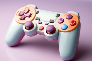 Close-up of a video game controller, isolated over a pastel background, Generative AI