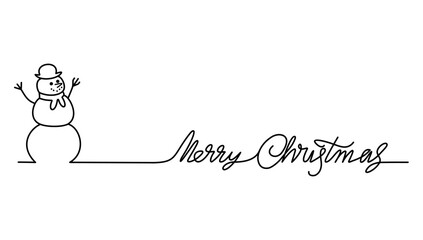 christmas snowman one line art with merry christmas letter vector, for background, invitation card
