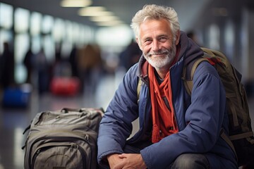 Obraz premium Old Man Travelling, Ready to Embrace the World with Vigor, One Suitcase at a Time