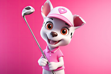 Petfluencers - The Top Dog of Golf: One Pooch's Path to Championship Glory on Pink Background