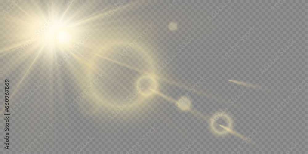 Sticker lens flare sunlight light effect. stock vector illustration isolated on a separate grid layer.