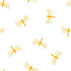 Seamless pattern with yellow dragonfly