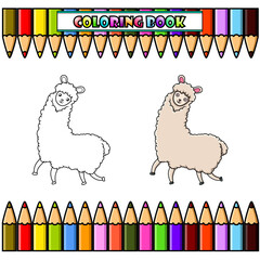Cartoon llama for coloring book