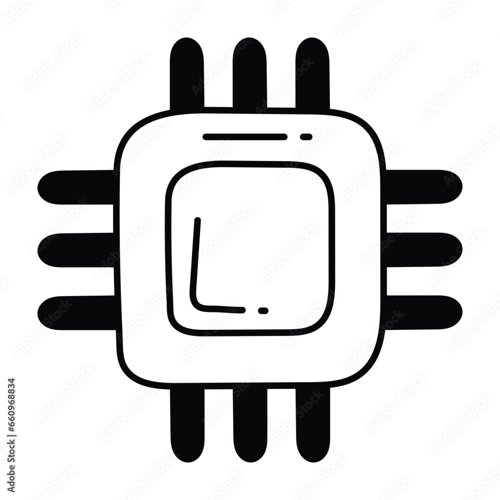 Poster microprocessor doodle icon design illustration. science and technology symbol on white background ep