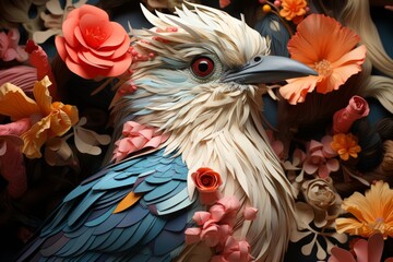  Close-up of a meticulously crafted paper bird by Paul Bird, with intricate details, against a soft pastel backdrop, Generative AI