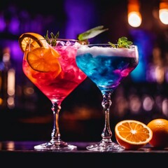 AI generated illustration of glasses of refreshing cocktail in a bar