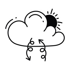 Partly cloudy doodle Icon Design illustration. Science and Technology Symbol on White background EPS 10 File