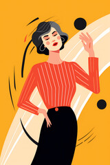 Retro poster illustration of a stylish, middle-aged dancer in a seductive pose. Elderly white woman dancing
