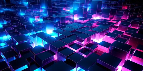Geometric background, cubes in neon light
