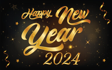 Happy new year 2024 with golden texture numbers with black background.