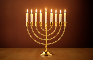 Hanukkah menorah with nine candles. AI Generative