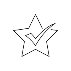 Star with checkmark icon line style isolated on white background. Vector illustration